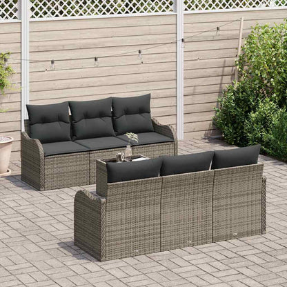 Conjunto de Sofá de Jardim 7 pcs Cinzeto Rattan e Aço e Vidro