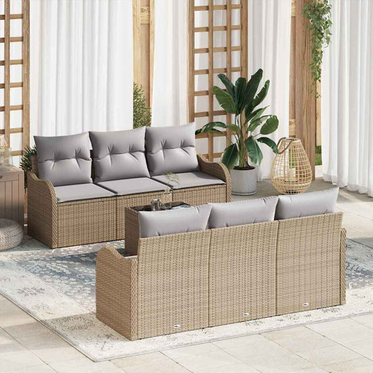 Conjunto de Sofá de Jardim com almofada 7 pcs Bege e Cinza
