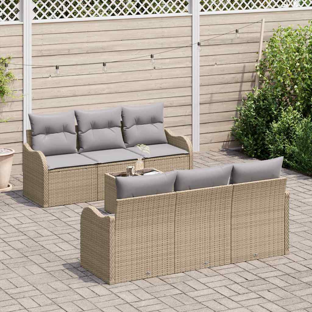 Conjunto de Sofá de Jardim com almofada 7 pcs Bege e Cinza