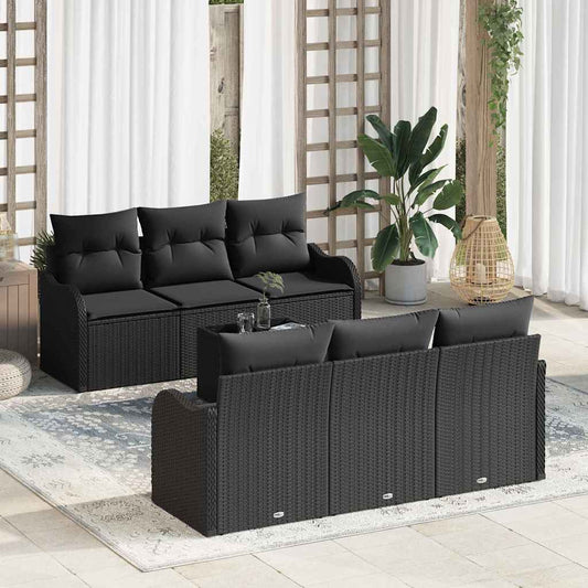 Conjunto de Sofá de Jardim com almofada 7 pcs Preto
