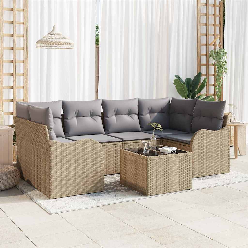 Conjunto de Sofá de Jardim com almofada 7 pcs Bege e Cinza