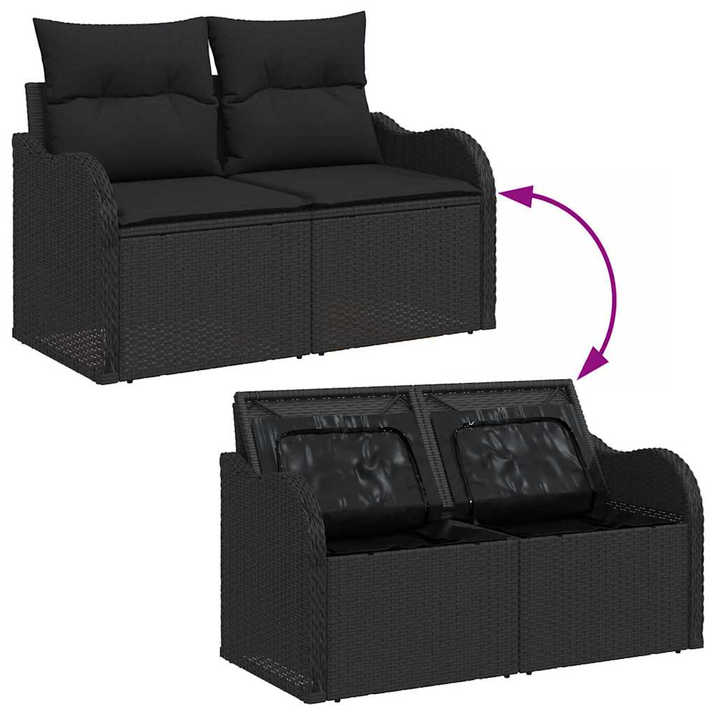 Conjunto de Sofá de Jardim 7 pcs Preto Rattan e Aço e Vidro