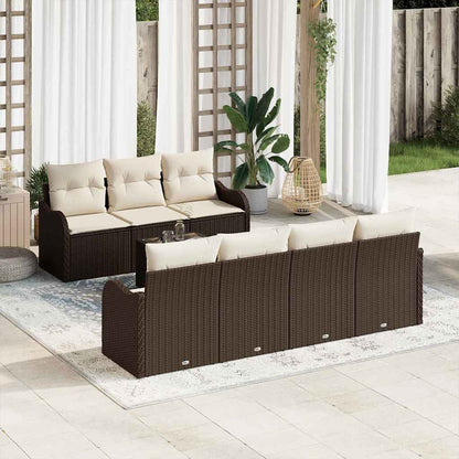 Conjunto de Sofá de Jardim 8 pcs Marrom e Creme 55 x 55 x 37 cm