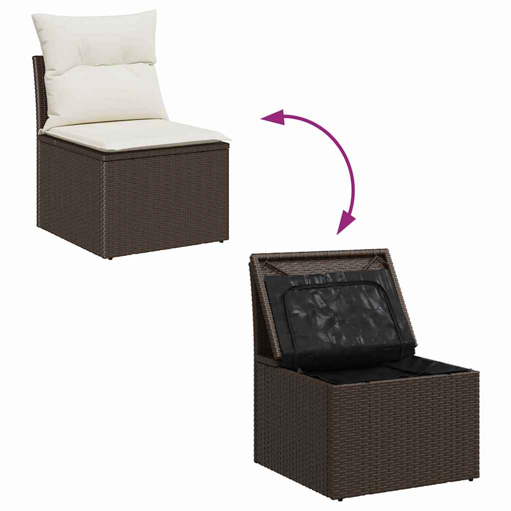 Conjunto de Sofá de Jardim 8 pcs Marrom e Creme 55 x 55 x 37 cm