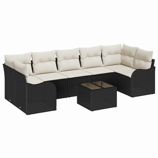 Conjunto de Sofá de Jardim com almofada 8 pcs Preto e Creme
