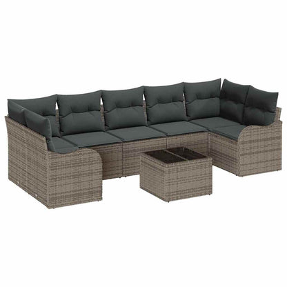 Conjunto de Sofá de Jardim 8 pcs Cinzeto Rattan e Aço e Vidro