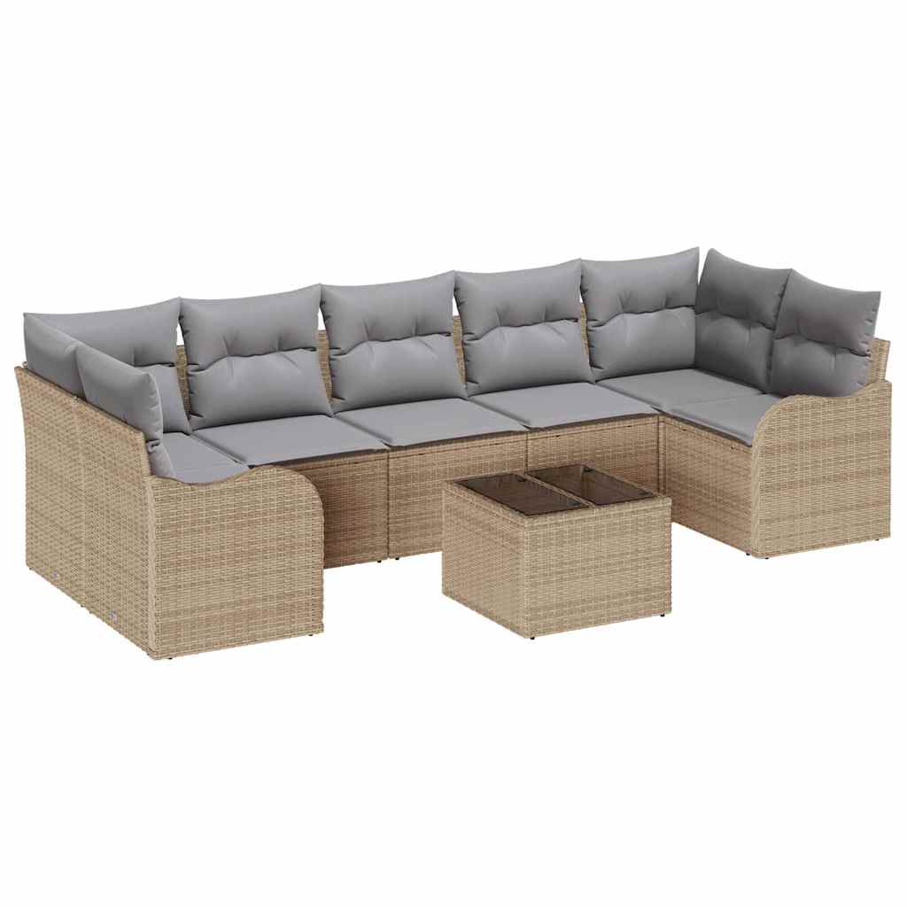 Conjunto de Sofá de Jardim com almofada 8 pcs Bege e Cinza