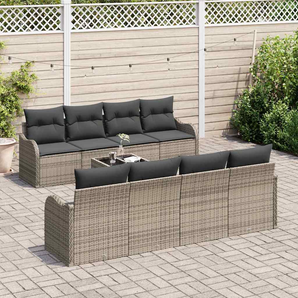Conjunto de Sofá de Jardim com almofada 9 pcs Cinzeto