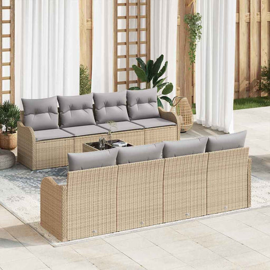 Conjunto de Sofá de Jardim com almofada 9 pcs Bege e Cinza