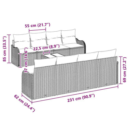 Conjunto de Sofá de Jardim com almofada 9 pcs Bege e Creme