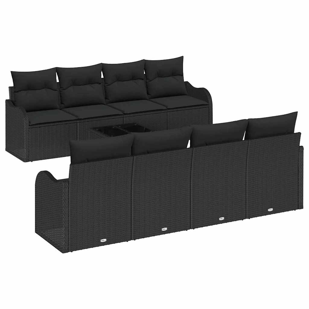 Conjunto de Sofá de Jardim com almofada 9 pcs Preto