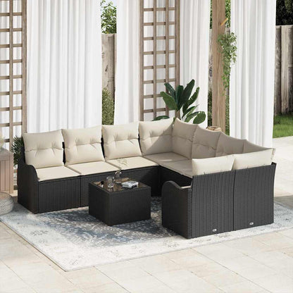 Conjunto de Sofá de Jardim com almofada 9 pcs Preto e Creme