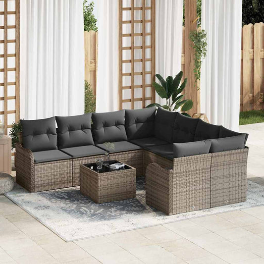Conjunto de Sofá de Jardim com almofada 9 pcs Cinzeto