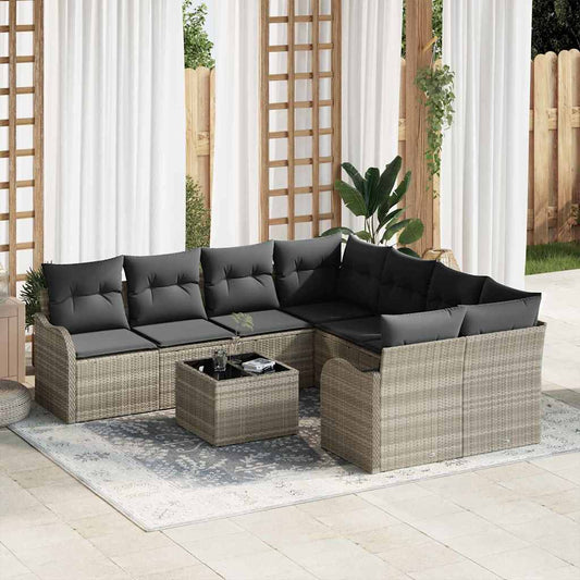 Conjunto de Sofá de Jardim 9 pcs Cinza Claro e Cinza Escuro