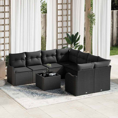 Conjunto de Sofá de Jardim com almofada 9 pcs Preto