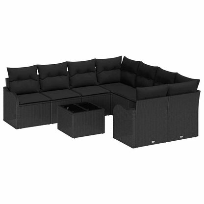 Conjunto de Sofá de Jardim com almofada 9 pcs Preto