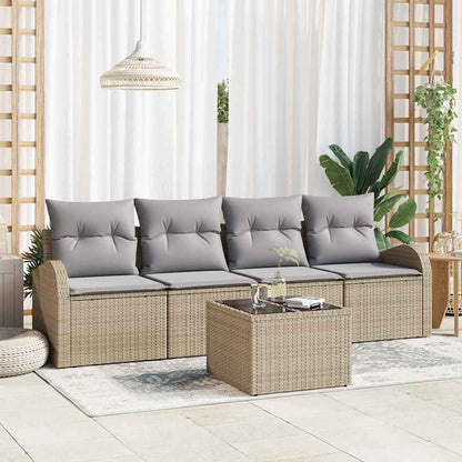 Conjunto de Sofá de Jardim com almofada 5 pcs Bege e Cinza