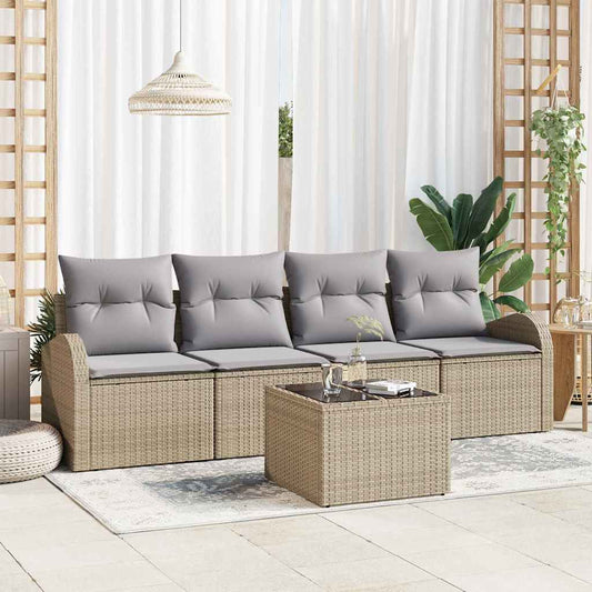 Conjunto de Sofá de Jardim com almofada 5 pcs Bege e Cinza