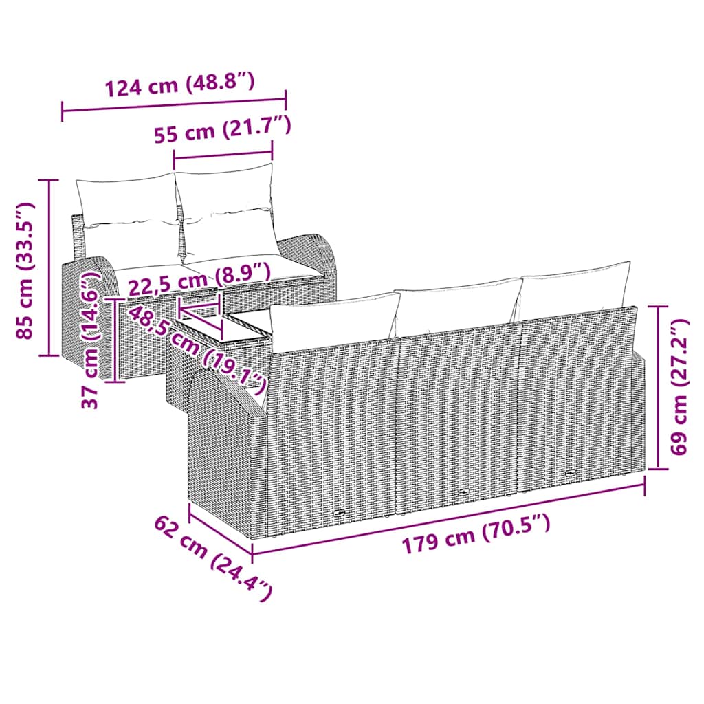 Conjunto de Sofá de Jardim com almofada 6 pcs Bege e Cinza