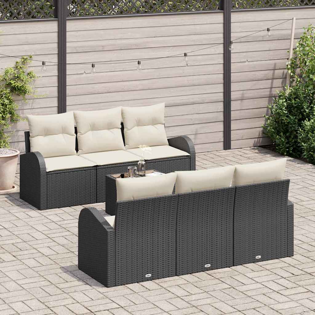 Conjunto de Sofá de Jardim 7 pcs Preto e Creme vime PE