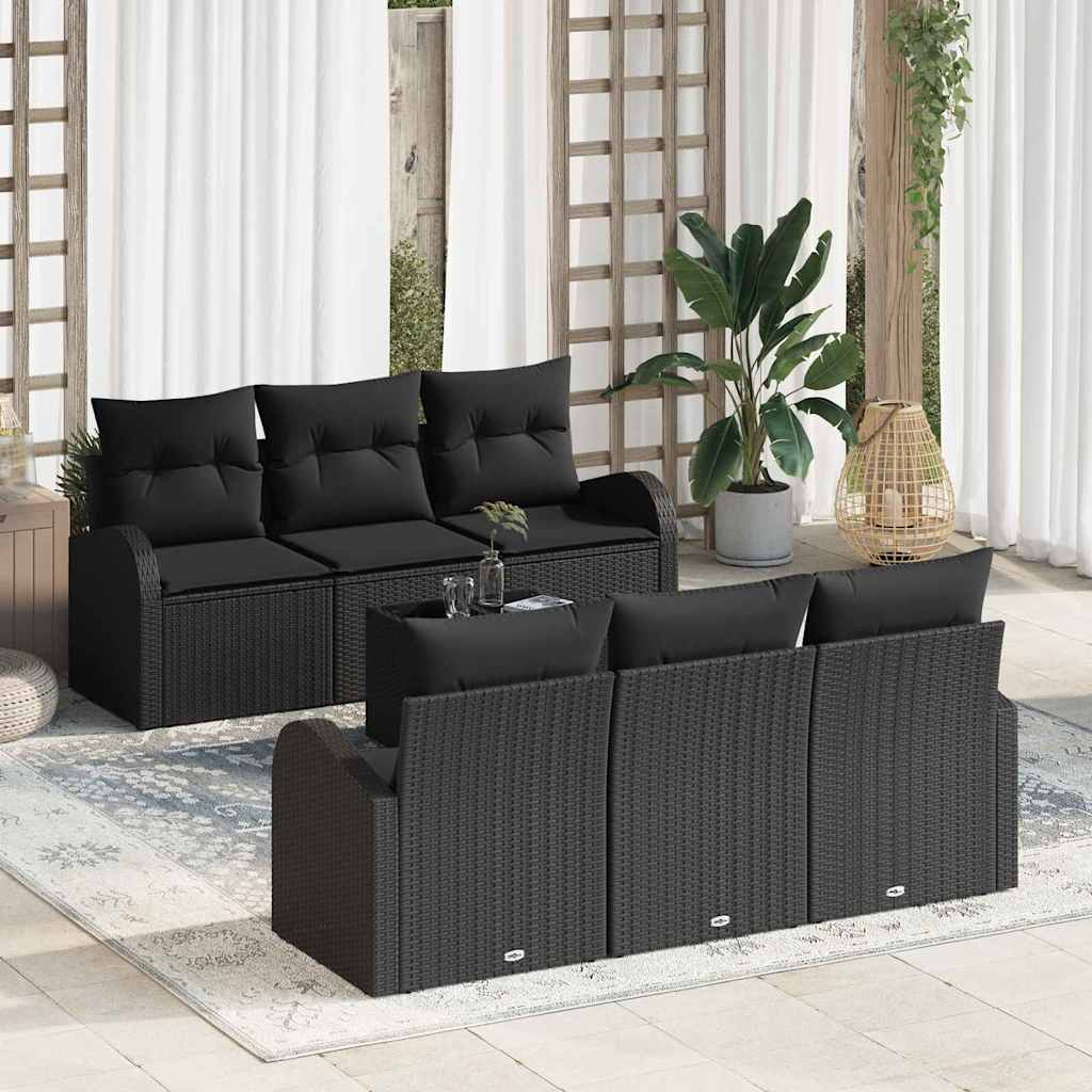 Conjunto de Sofá de Jardim 7 pcs Preto Rattan e Aço e Vidro