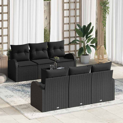 Conjunto de Sofá de Jardim 7 pcs Preto Rattan e Aço e Vidro