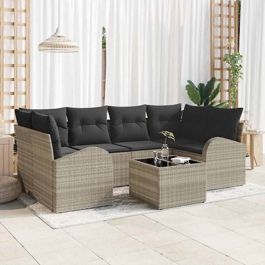 Conjunto de Sofá de Jardim 7 pcs Cinza Claro e Cinza Escuro