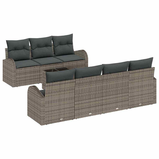 Conjunto de Sofá de Jardim 8 pcs Cinzeto Rattan e Aço e Vidro