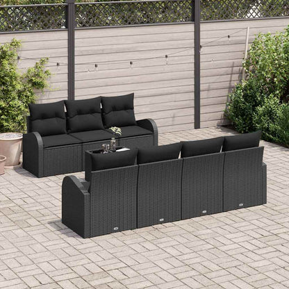 Conjunto de Sofá de Jardim 8 pcs Preto Rattan e Aço e Vidro