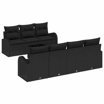 Conjunto de Sofá de Jardim 8 pcs Preto Rattan e Aço e Vidro