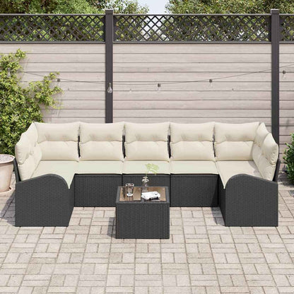 Conjunto de Sofá de Jardim com almofada 8 pcs Preto e Creme