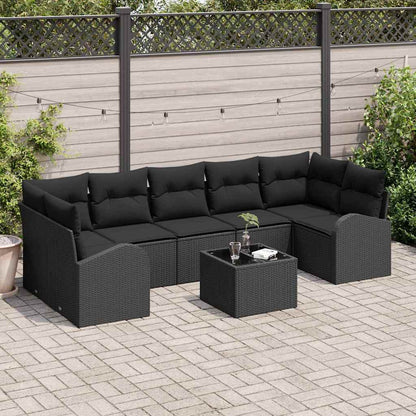 Conjunto de Sofá de Jardim 8 pcs Preto Rattan e Aço e Vidro