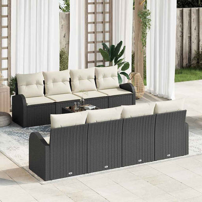 Conjunto de Sofá de Jardim 9 pcs Preto e Creme vime PE