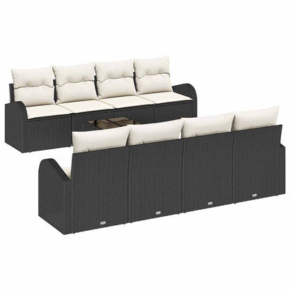 Conjunto de Sofá de Jardim 9 pcs Preto e Creme vime PE