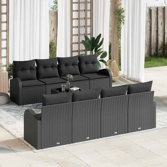 Conjunto de Sofá de Jardim com travesseiro 9 pcs Preto vime PE