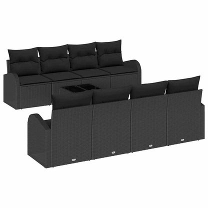 Conjunto de Sofá de Jardim com travesseiro 9 pcs Preto vime PE
