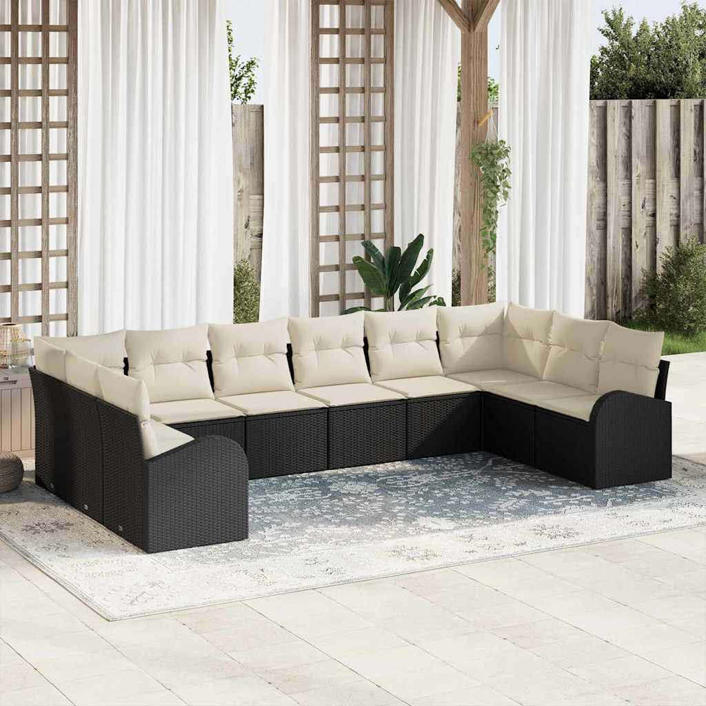 Conjunto de Sofá de Jardim 10 pcs Preto e Branco vime PE