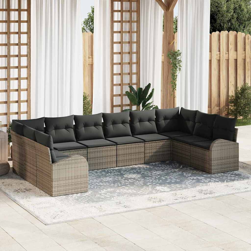 Conjunto de Sofá de Jardim com almofada 10 pcs Cinzeto vime PE