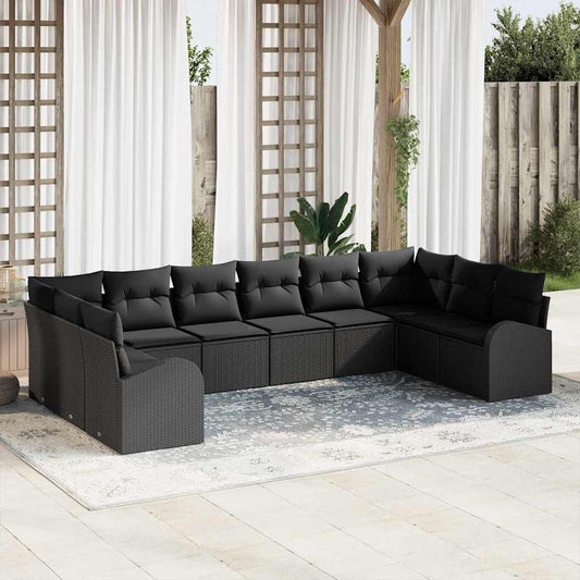 Conjunto de Sofá de Jardim com almofada 10 pcs Preto vime PE