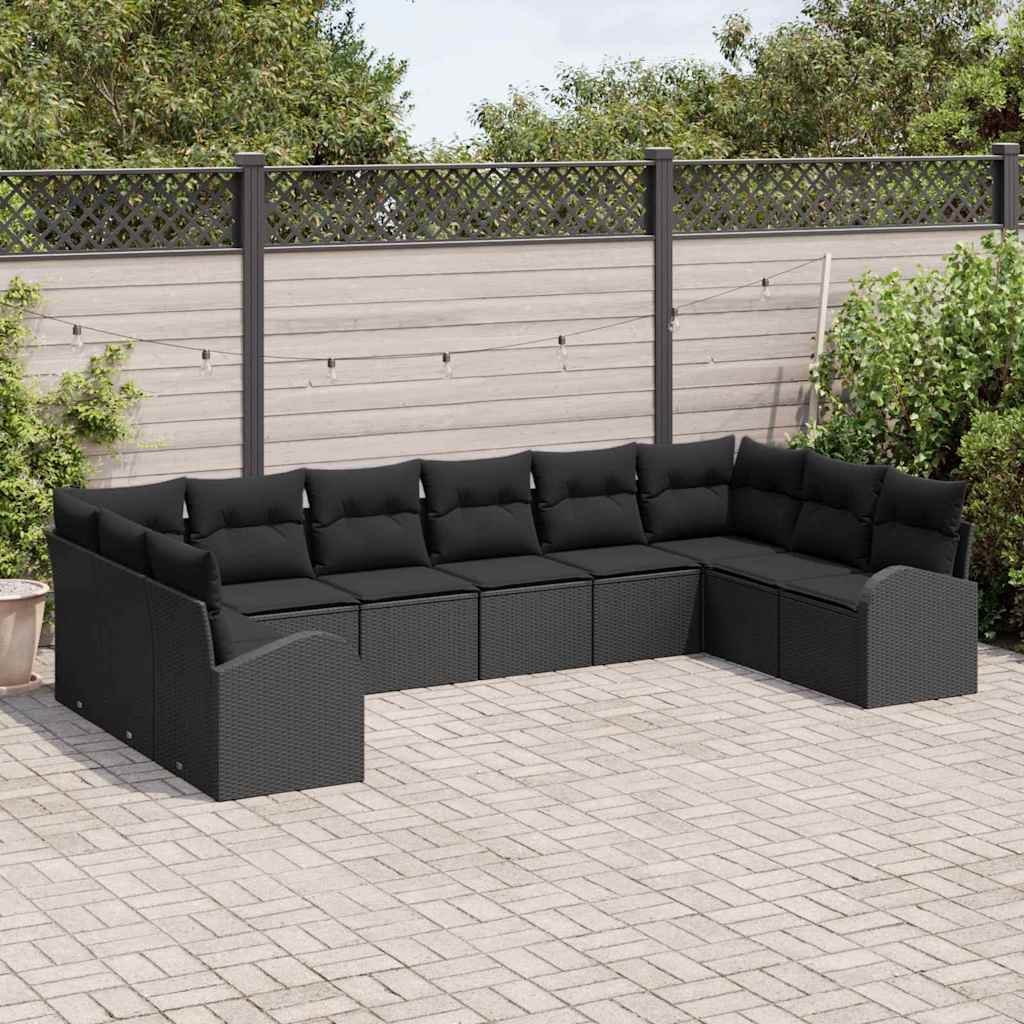 Conjunto de Sofá de Jardim com almofada 10 pcs Preto vime PE