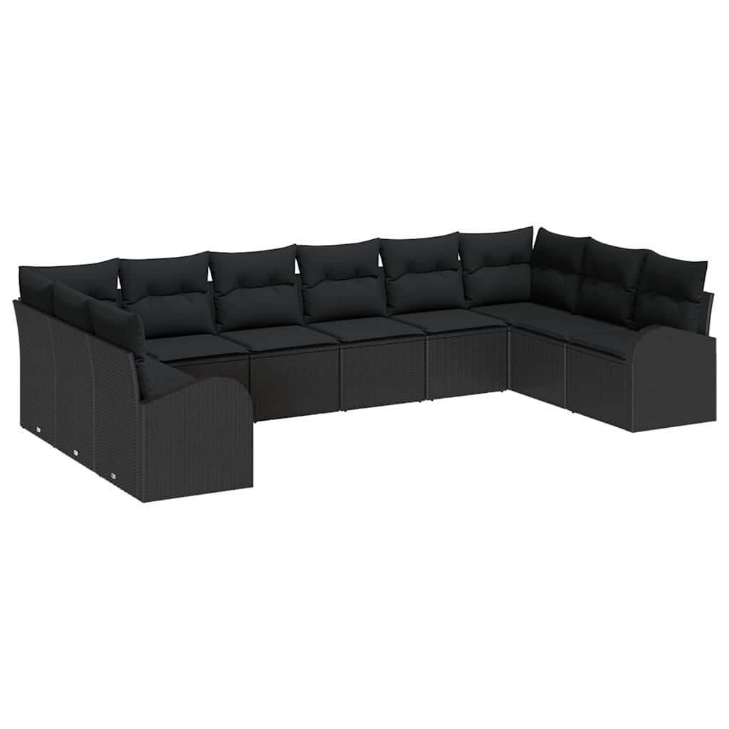 Conjunto de Sofá de Jardim com almofada 10 pcs Preto vime PE