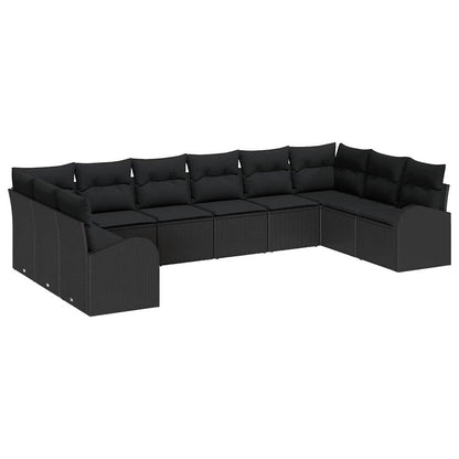 Conjunto de Sofá de Jardim com almofada 10 pcs Preto vime PE