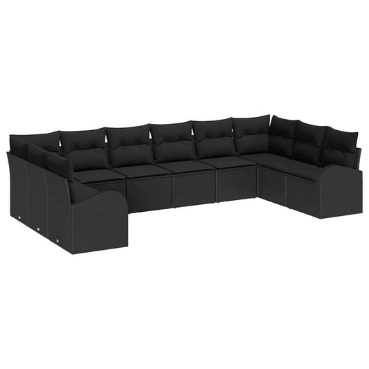Conjunto de Sofá de Jardim com almofada 10 pcs Preto vime PE