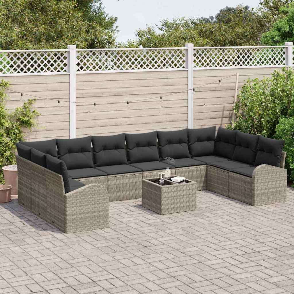 Conjunto de Sofá de Jardim 11 pcs Cinzento-claro vime PE