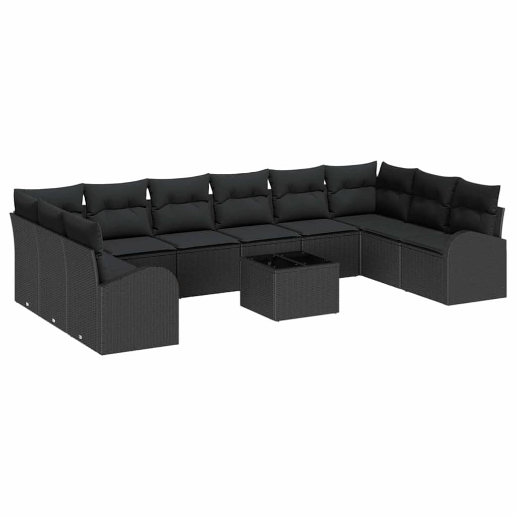 Conjunto de Sofás com almofada 11 pcs Preto vime PE
