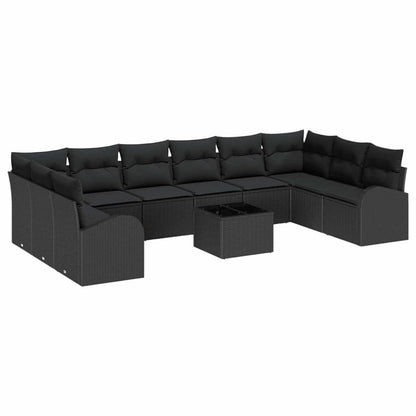 Conjunto de Sofás com almofada 11 pcs Preto vime PE