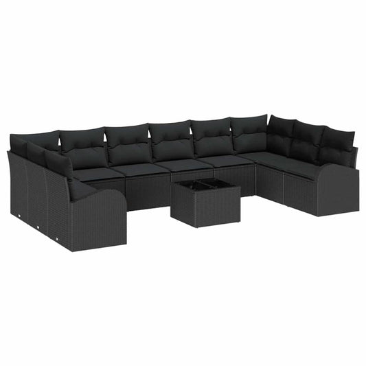 Conjunto de Sofás com almofada 11 pcs Preto vime PE