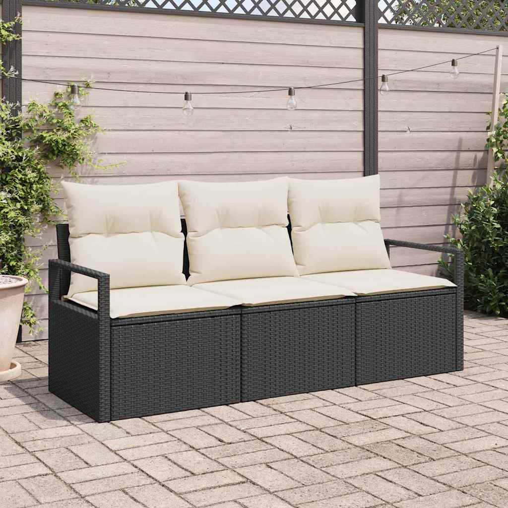 Conjunto de Sofá de Jardim 3 pcs Preto e Branco vime PE