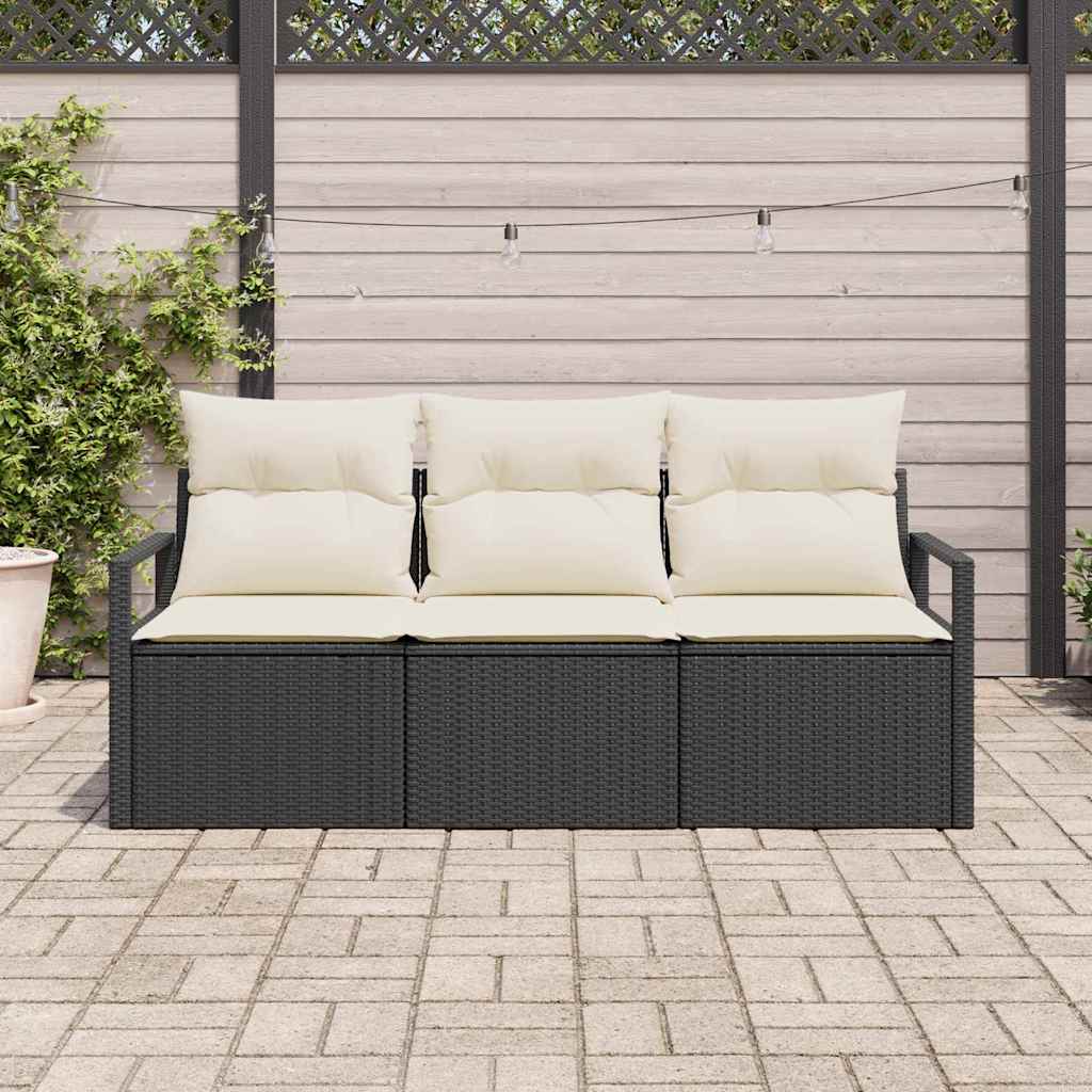 Conjunto de Sofá de Jardim 3 pcs Preto e Branco vime PE