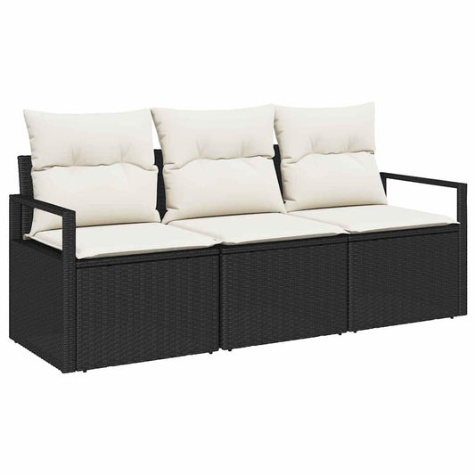Conjunto de Sofá de Jardim 3 pcs Preto e Branco vime PE